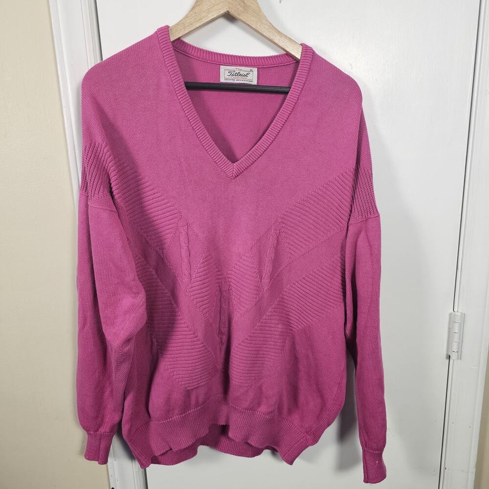 VTG Titleist Collection V-Neck Sweater Mens XL Pink Preppy Golf Country Club